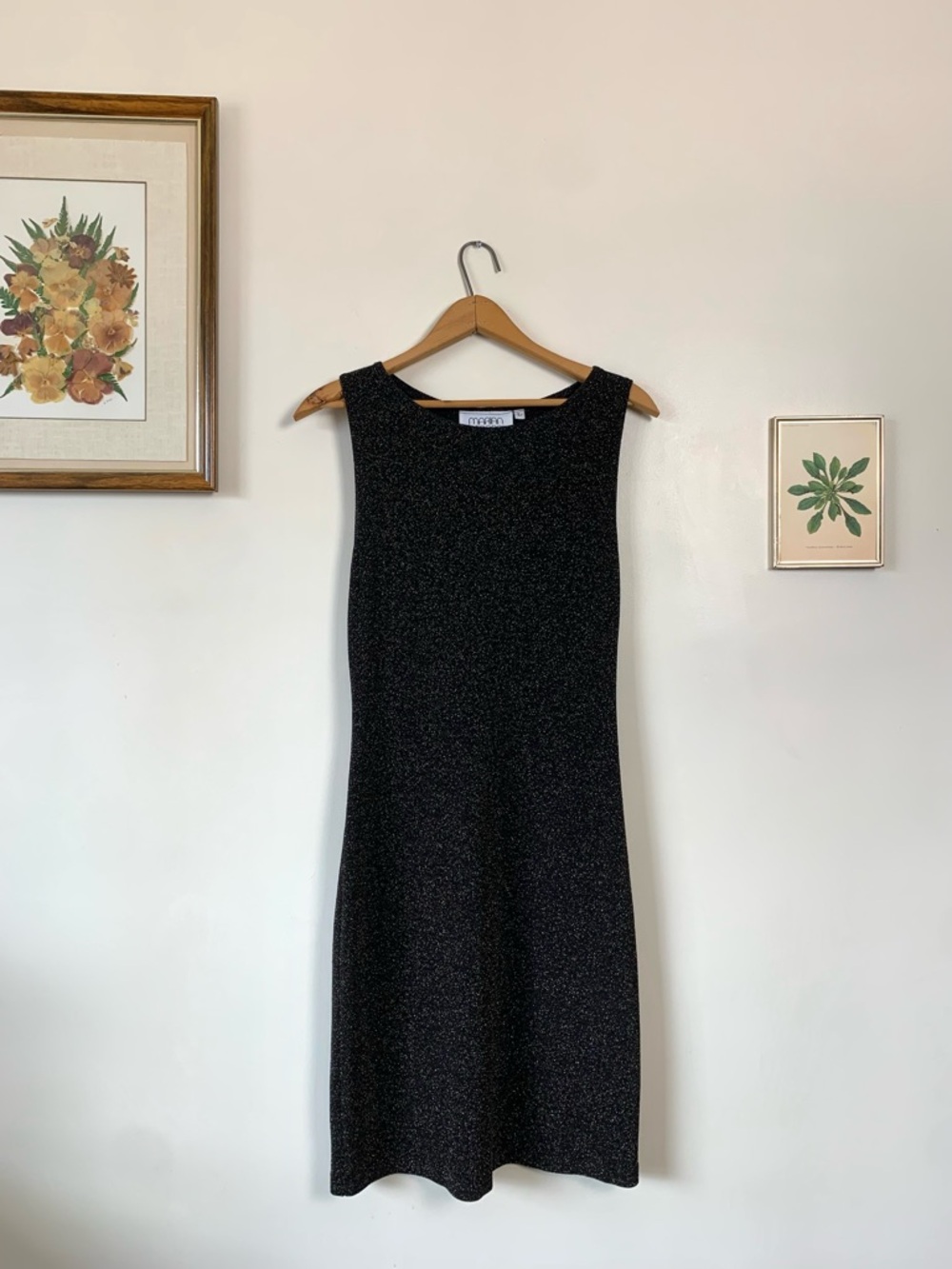 Vintage Marian & Maral Black W Gold Glitter Midi Dress